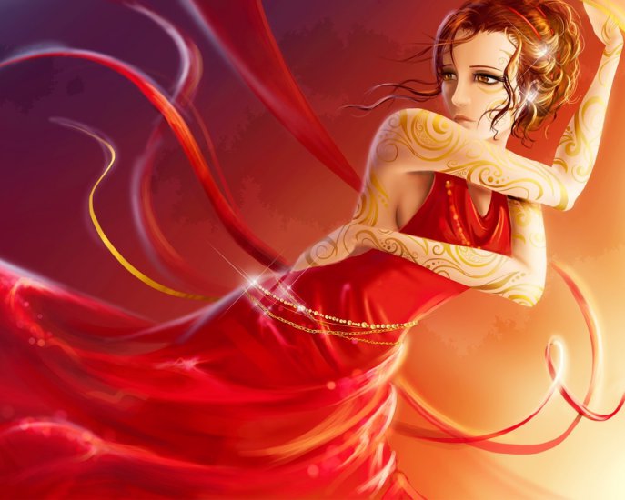 Kobiety fantasy - kobieta_czerwona_suknia_tatuaze.jpg