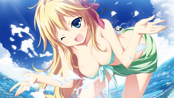 Anime i Manga - Konachan.com - 131048 beach bikini blonde_hair blue_..._seiji material_brave ougi_kanae swimsuit water wink.jpg